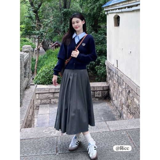 Inman casual pleated skirt 2025 autumn women's new high-waisted slim A-line mid-length skirt mushroom gray M