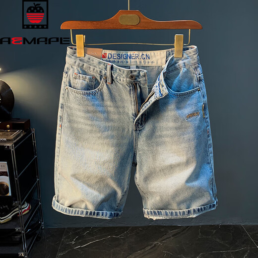 AEMAPE Apple Summer Investly Shorts de gran tamaño de gran tamaño de color Light Cotton Five Jeans de cinco cúbicos Bordado de moda Azul de alta gama de alta gama [XY9922] 28 Adecuado para el peso 95-108Jin [Jin equivale a 0.5 kg]