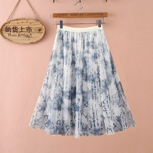 Einfache Richtung 2025 Sommer neuer chinesischer Chinese-Style-Tinten-Chiffon-Rock für das Retro Mesh A-Line Mid Rock 9906-5# Chiffon-Garn für Frauen, eine Rocklänge von Einzelgrößen 68 cm)