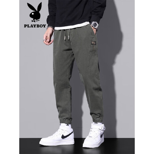 Playboy (PLAYBOY) 2025 Spring and Autumn New Men's Body Sleeps Teen All-Match Leisure Pants Fashion Daily Student Leisure Pants Gray 9859 M