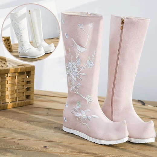 Gesufan 9859 people collect Hanfu women's soap boots ancient costume boots for women's inner height enhancement cos erect shoes ancient style high-tube embroidered boots short tube white 868 plus velvet 38