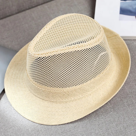Sun Hut Strohhut Sommer Herrenhut Jazz Top Hut Mesh hohl Strohhut Sommer cooler Hut Atmungsaktives Mesh Hut Daddy Deep Khaki [Mesh Top Hut] Verstellbar