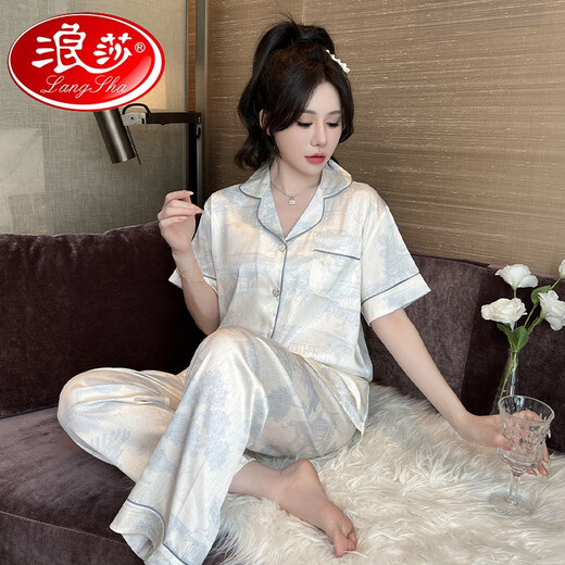 Langsha (Langsha) Drei-teiliger Pyjama für Frauen 2025 NEUER SOMMER INTERNEHME CORING Sweet Chinese Style Painting Casual Home Clothing LJE-691 [Drei-teiliges Set] 2xl [135-155jin [Jin gleich 0,5 kg]]