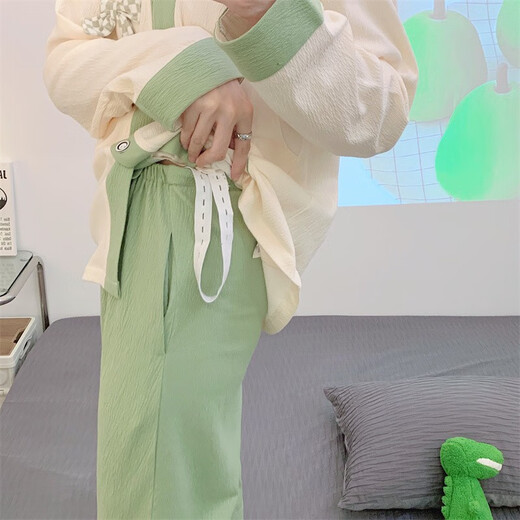 OULUXI Couleur solide en tissu ridé de coton Vêtements de confinement printemps et automne Pyjamas enceintes en été en été respirant absorbant la transpiration et code d'allaitement post-partum axxe724 Code xl de nœud concentrique (recommandé 115-135jin [Jin est égal à 0,5 kg]))