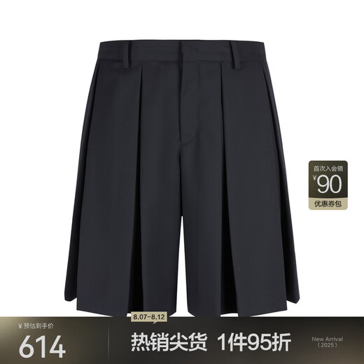 JNBY / Jiangan Buddies Spring and Automne Shorts pour femmes robes de laine plissées féminines légères et confortables 5O3E13660 409 / Black et bleu marine L