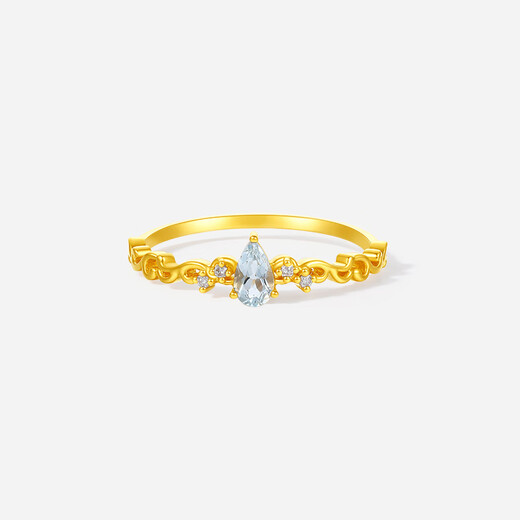 Saturday Fortune (ZLF) gold ring for women 5G pure gold water drop aquamarine gold inlaid ring for girlfriend No. 11-1.72g