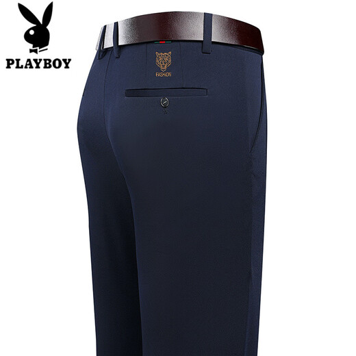 花花公子（PLAYBOY）高端商务休闲裤夏季薄款冰丝男士西裤中年爸爸裤子宽松直筒长裤 9853黑色【冰丝长裤】 M 32【2.5尺/84C腰围】