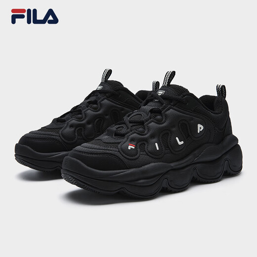 FILA official pea plus velvet shoes dad shoes 2025 winter new casual thick-soled sports shoes men's shoes black-BK 42.5