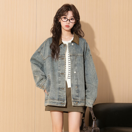Tang Shi 2025 Herbst Frauen Cordel Revers Short Denim Jacke