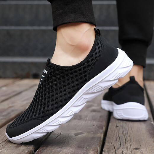 Marques même style de chaussures âgées pour les femmes en été respirant chaussures de mère creux de chaussures papa chaussures de papa d'âge moyen et âgés chaussures de marche hommes 838 noir et blanc 46