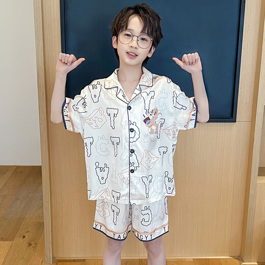 诗茹梦夏季儿童短袖冰雪丝翻领男孩男童卡通款开衫睡衣套装家居服春夏季 6636#（黄色龙） 120 童10码 110-120CM 38-45斤