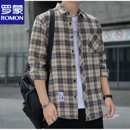 
Romon plaid casual shirt men's spring and autumn long-sleeved shirt Korean top retro loose summer thin jacket K12111 m blue + K12111 yellow blue M 90-110Jin[Jin equals 0.5 kg]