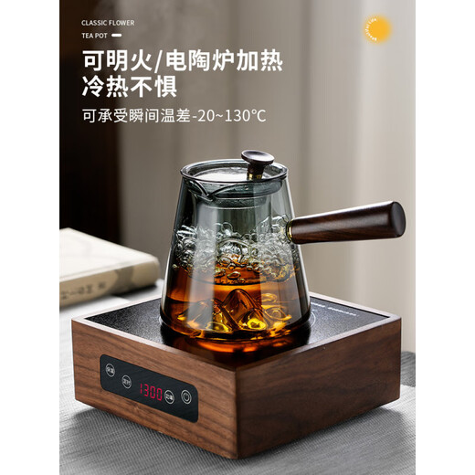 MZXM Japan imported quality glass tea set set for making tea, household tea tray, large capacity living room tea cup, office tea cup, transparent 600ml mountain view pot set, 8 pieces, complete set