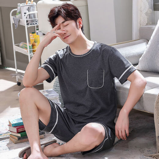 Mu fengqing Herren-Pyjamas für die Sommerkleidung für Männer in der Kurzärmer-Kurzleiste für den Sommer für den Sommer mittleren Alters und Fett-Plus-Größe Set 9922 [H-Serie Herren-Kurzärmel-Shorts Set] l [vorgeschlagen 100-130 Jin [Jin gleich 0,5 kg]]