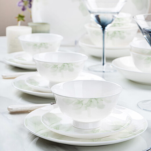 NINE CRANES high-looking Jingdezhen bowl set household bone china simple bowl and plate underglaze color combination bowl household tableware complete set