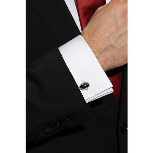 Lanvin Metallic Silver Tone Business Gematlinks Accesorios para hombres Metal Manga ovalada Cadena blanca TU
