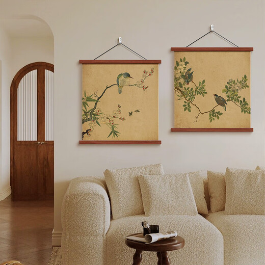 裳淇宋代美学挂绳挂画中古风正方形客厅装饰画新中式喜上眉梢玄关挂画 12171喜上眉梢K 120厘米*120厘米红木色红花梨木