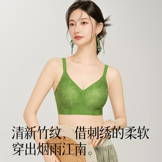 猫人内衣女浮雕新中式国风提花文胸聚拢不空杯无痕无钢圈裸感胸罩薄款 瓷白色【新中式 国风浮雕】 M 【34/75AB 建议100-120斤】