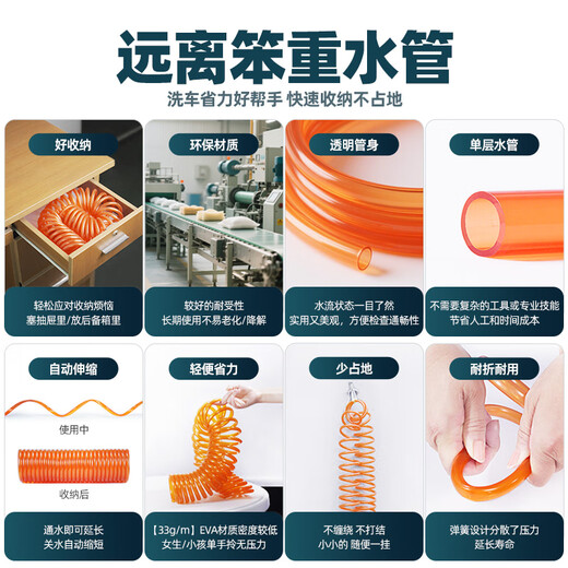 Orichi household hose high-pressure car wash water gun telescopic spring water pipe nozzle set H3+ connector + 15m spring pipe