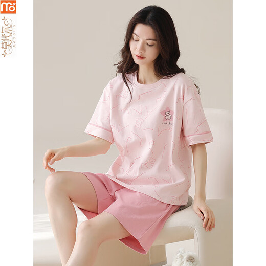 莫代尔睡衣女夏季2025年新款全棉短袖套装韩版薄款可外穿卡通家居服 Y9853 M 75-95斤