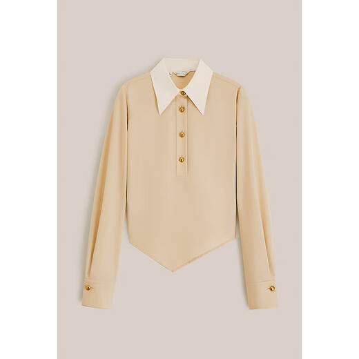 OBBLIGATO Olgato 2025 Autumn and Winter New Long Pointed Collar Metal Buckle Suit Top Light Khaki Top S