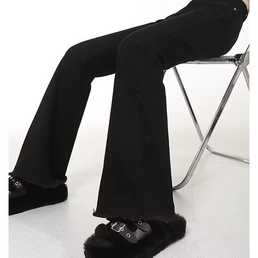 Lat edged micro-flare jeans for women in spring and autumn new high-waisted slim fit elastic large size drooping floor pants DM Yizhan A826 black M
