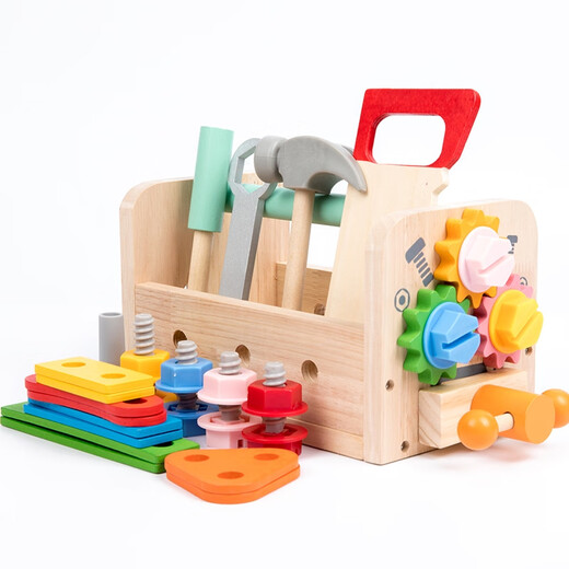 
Shantoulin Village Children's Repair Tool Box Toys Simulation Disassembly and Assembly Woodworking Box Screw Nut Wooden Boy Playing House Folding Tool Box