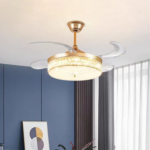 Leichte luxuriöse Kristallventilator leichte Schlafzimmer Esszimmer Unsichtbarer Decke Variable Frequenz Deckenleuchte Wohnzimmer Großer Windkraft Stille Elektrovent
