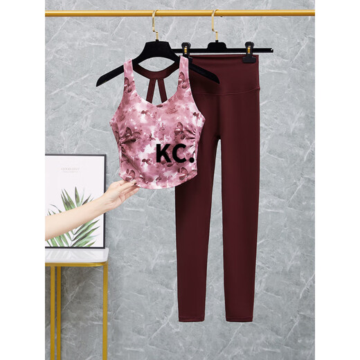 Kaooseen yoga clothes for women 2025 new short-sleeved sports fitness Pilates training clothes top-like three-piece suit BX08-Violet+K940-Spar Blue Purple XL