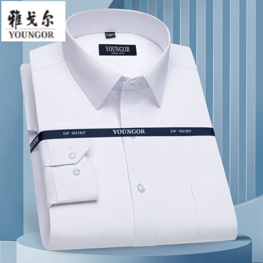 雅戈尔旗舰官方店长袖衬衫男士2025新款纯棉免烫中年休闲高端职业正装衬 6627 38 (建议100-115斤)