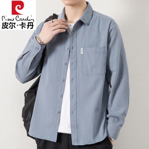 Pierre Cardin 100% cotton long-sleeved shirt for men spring and autumn 2025 new no-iron inch shirt comfortable casual shirt jacket for men NKM-8851 Bean Green XL Recommended 126-140Jin Jin equals 0.5 kg