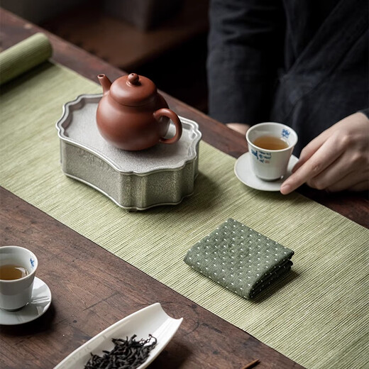 Yagu new style cotton and linen absorbent tea towel, Chinese tea towel, tea ceremony accessories, simple forest style tablecloth, rag, tea set with green - cotton and linen handmade tea towel