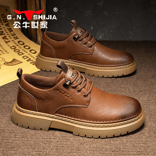 Bull family men's shoes 2025 autumn and winter new business casual large leather shoes British style work shoes retro low-cut Martin boots for men