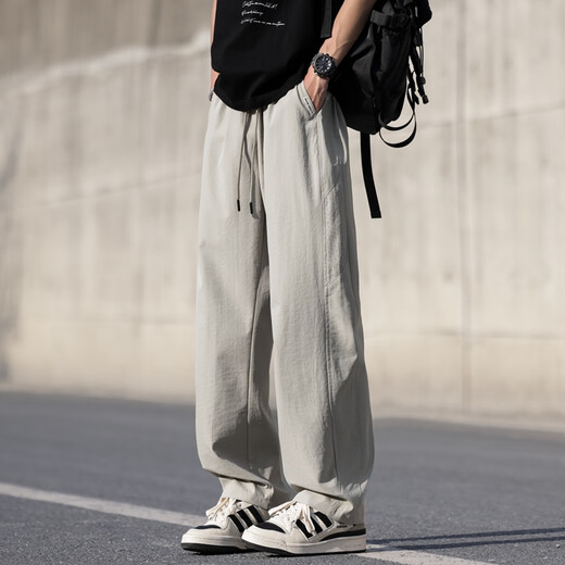 Foss Phil ice silk mesh casual pants for men's summer thin loose straight breathable cool casual pants 6636 khaki XL