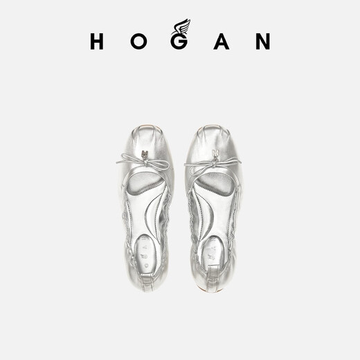 HOGAN【TC】女鞋H684系列牛仔布褶皱芭蕾舞鞋 银色 37