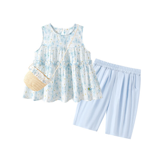 
Snoopy Girls Summer Set 2025 New Children's Fashionable Casual Children's Clothing Girls Summer Sweet Floral Two-Piece Set Blue Place Order to Get Baby 90 Recommended Height 80-90cm