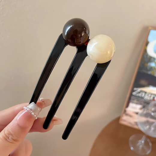 Meng Junchen's new Chinese style U-shaped beaded three-tooth hairpin, ball headband hair artifact, comb, simple ancient style hairpin, Hanfu headdress, green rice three-tooth hairpin