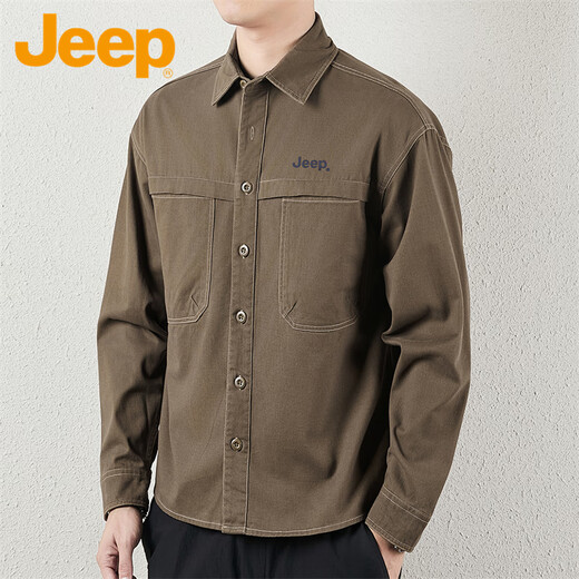 JEEP Jeep long-sleeved shirt men's spring casual loose jacket men's workwear all-match shirt men's khaki 4XL