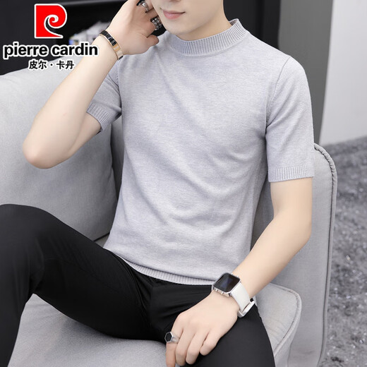 Pierre cardin short-sleeved sweater men's Korean V-neck spring and autumn trendy bottoming shirt for young slim fit 2025 new half-sleeved sweater 9902 beige M