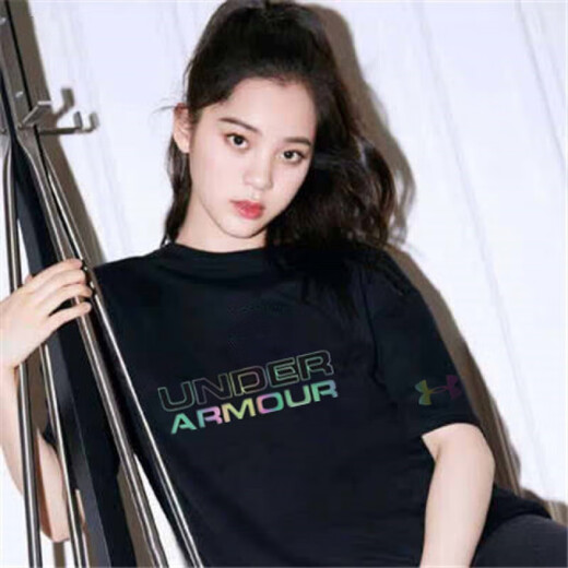 Under Armour UA new sports summer solid color ins round neck T-shirt short-sleeved men and women half-sleeved casual loose fashionable breathable Korean version 11980T-shirt black M