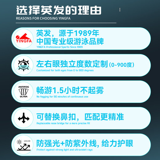 YINGFA custom-made left and right eye prescription swimming goggles for men, women, and children with size frames that can be coated with high-definition anti-fog myopia swimming goggles