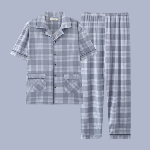 QLTQZQ PAJAMAS Men's Men's Summer Summer Summer delgada de algodón de algodón delgada de algodón de algodón de algodón de algodón de cola de hombres y primavera de primavera y verano en casa G3884 Azul (manga corta) 175 L [recomendado 100-120 Jin [Jin equivale a 0.5 kg]]