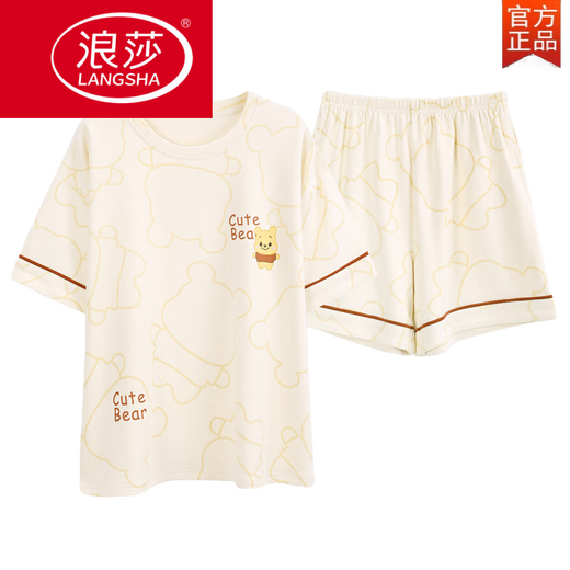 浪莎（LangSha）2025年新款夏季睡衣女纯棉短袖短裤薄款甜美家居服两件套装舒适 YZT9859短-袖套 M 【建议80-100斤穿】