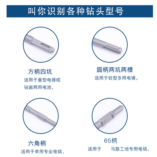 Ye Yu electric hammer chisel, square head electric hammer drill bit, chisel extension drill bit, hexagonal tip chisel drill bit, electric pick for concrete, square handle, four pits, 14 cm, 1 tip