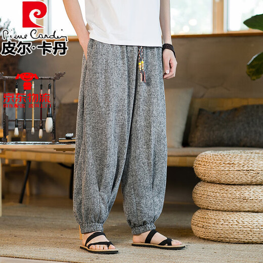 Pierre Cardin Leinenhose Herren Sommer dünner chinesischer Baumwollwäsche Leinen lässig Hosen Lose großer großer Bein großer Harem Hosen Trendy Black 3xl