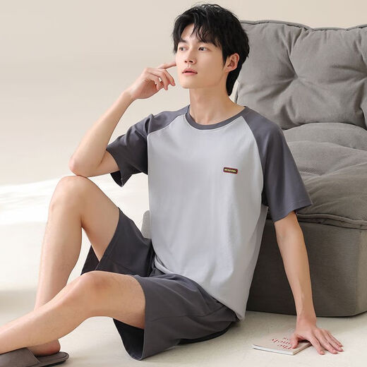 梦心声纯棉短袖短裤男家居服套装夏季便携抗菌吸湿排汗可外穿 梦短袖套装：OMM13601 XL