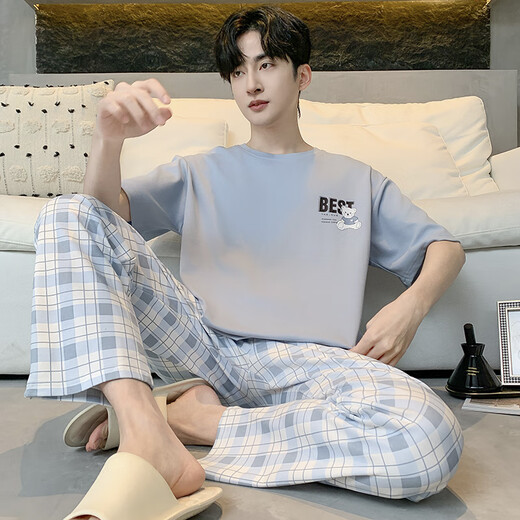 Siete lobo (SW1960) Pantalones largos de manga corta El traje de gran tamaño de verano de pijama de pijama se puede usar en el exterior para ropa casera de verano para hombres 13077 l