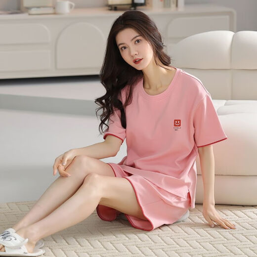 北极绒（Bejirog）100%纯棉睡衣女夏季短袖两件套装卡通甜美夏天薄款可爱外穿家居服 蔷薇色 A9859 短裤 L  【100-115斤】