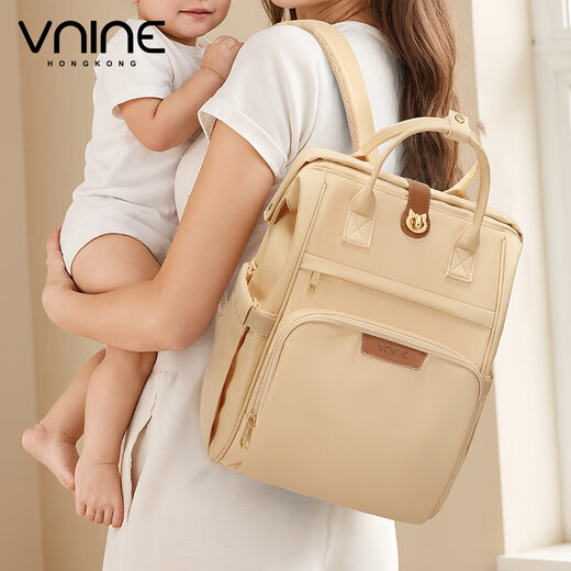 第九城（V.NINE）妈咪包双肩包多功能大容量电脑包轻便背包女手提包 芝士黄