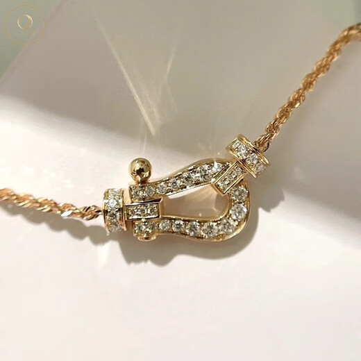 CAOX 18K gold horseshoe buckle necklace Frederic large, medium and small diamond-set rose gold platinum gold diamond pendant Au750 18k rose gold full diamond necklace (large size)